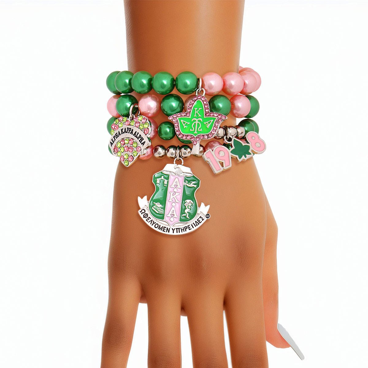 AKA Sorority Inspired Pink Green Pearl Bracelets - MillenniaWorld.com