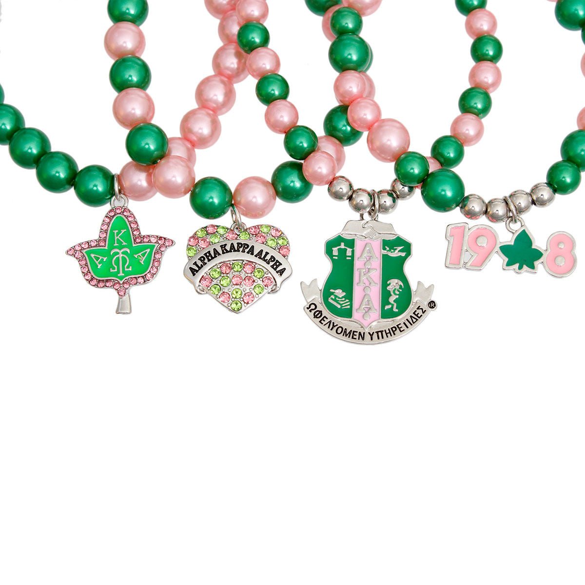 AKA Sorority Inspired Pink Green Pearl Bracelets - MillenniaWorld.com