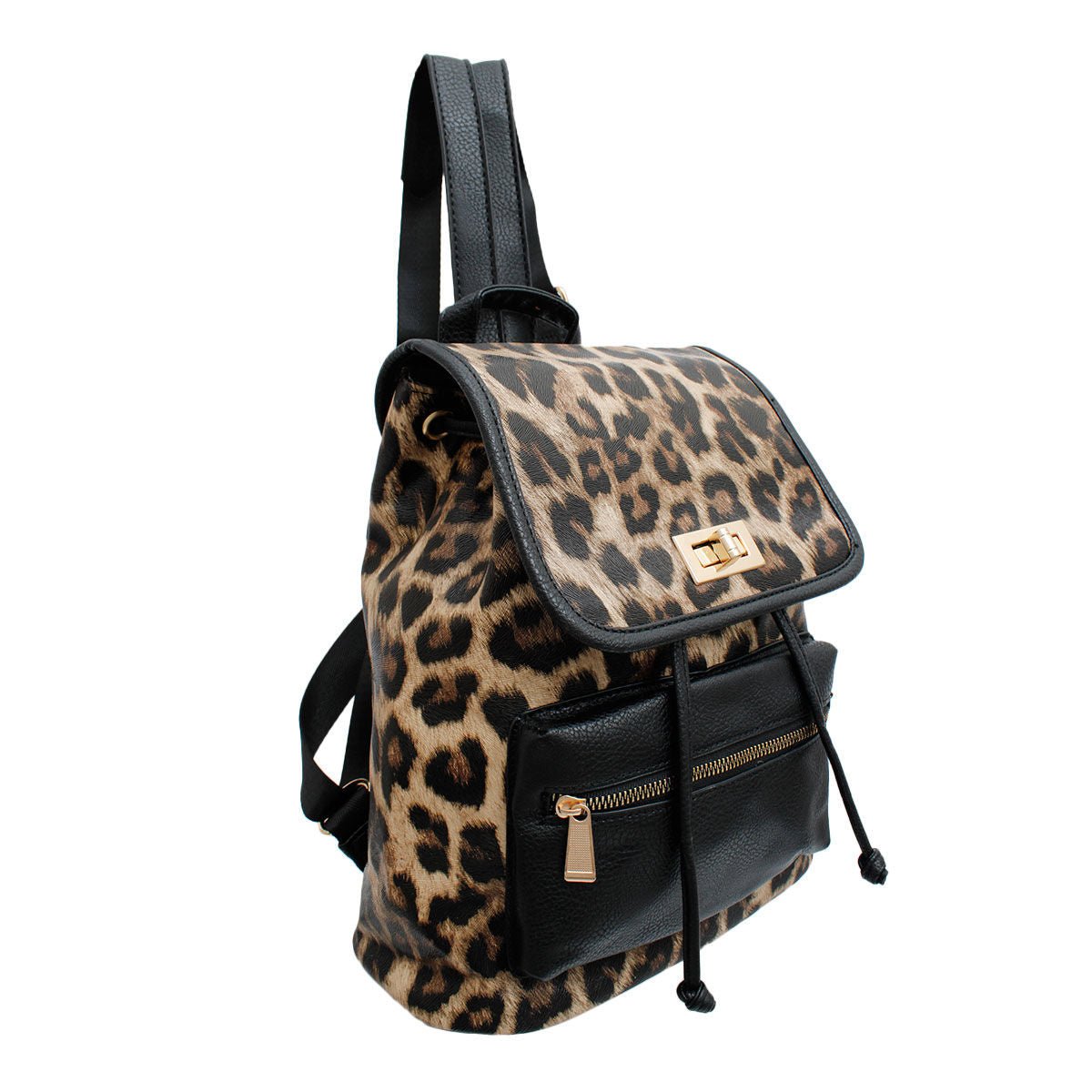 Backpack Leopard and Black Flap Bag Set for Women - MillenniaWorld.com