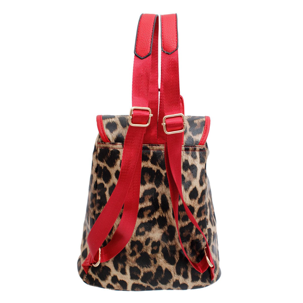 Backpack Leopard and Red Flap Bag Set for Women - MillenniaWorld.com