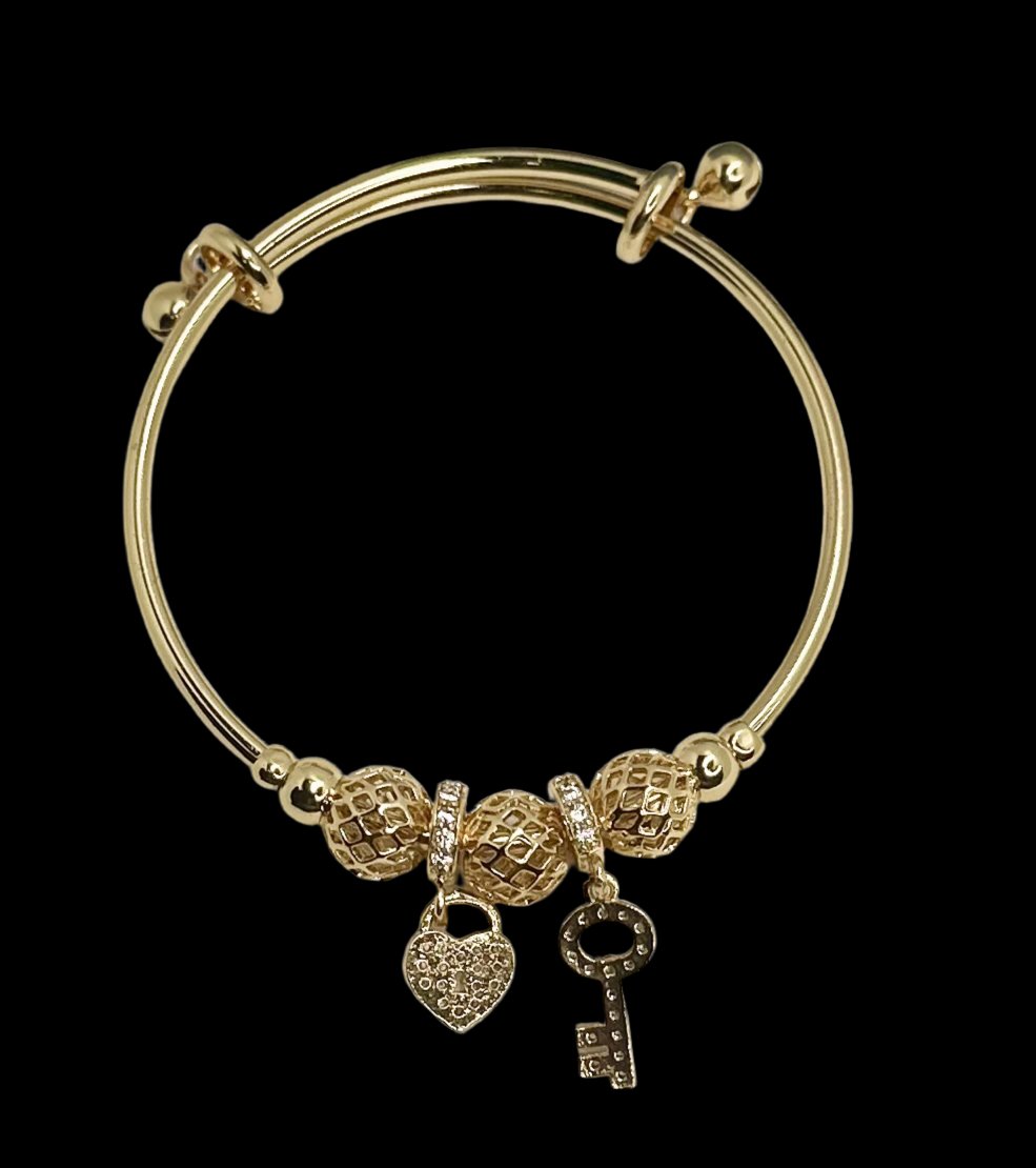 Beautiful 18k Gold Plated Designer Inspired Charm Bangle For Women Tarnish Free - MillenniaWorld.com