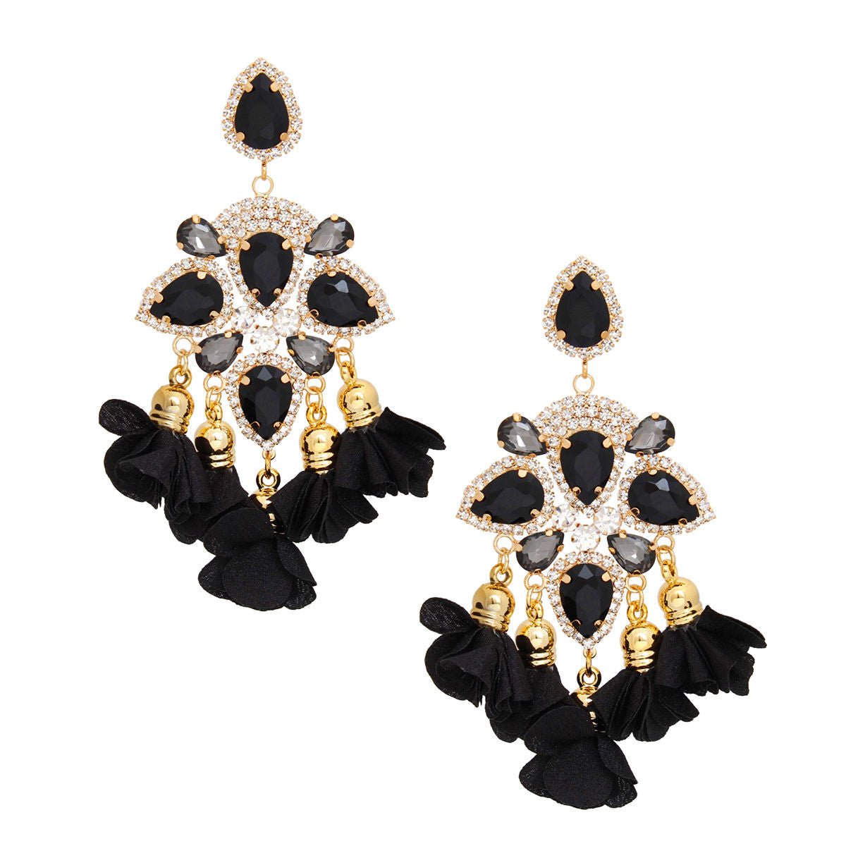 Dangle Black Crystal Petal Tassel Earrings Women - MillenniaWorld.com