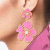 Drop Pink Gold Tropical Flower Earrings for Women - MillenniaWorld.com