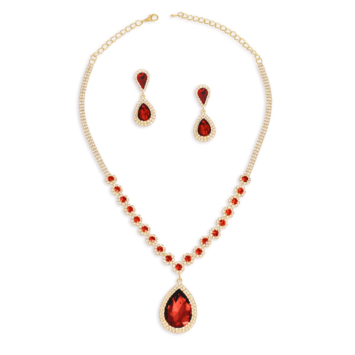 Formal Necklace Red Teardrop Bling Set for Women - MillenniaWorld.com