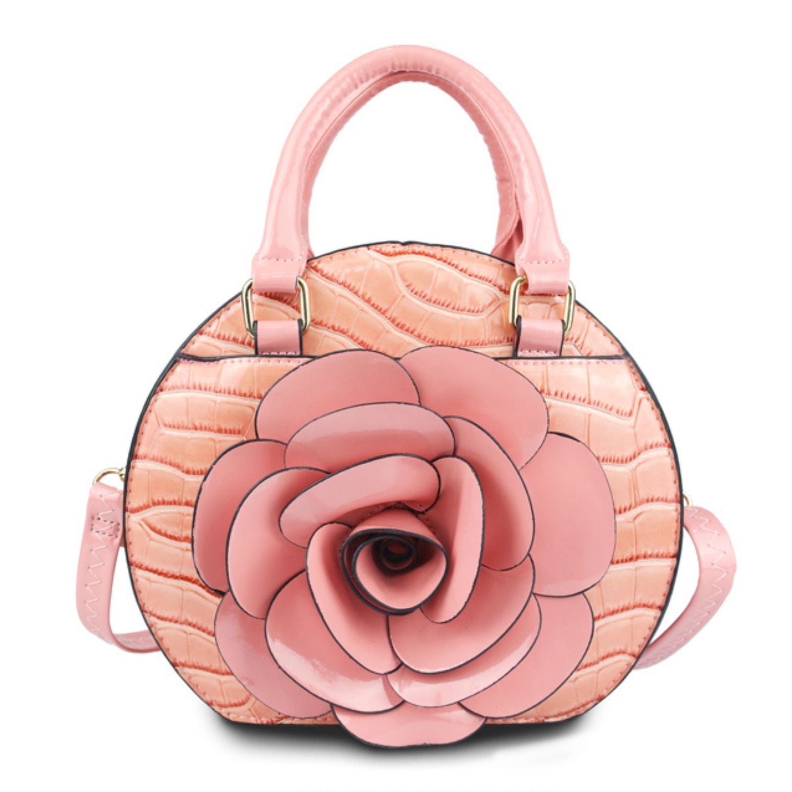 Handbag Round Pink Flower Croc Bag for Women - MillenniaWorld.com