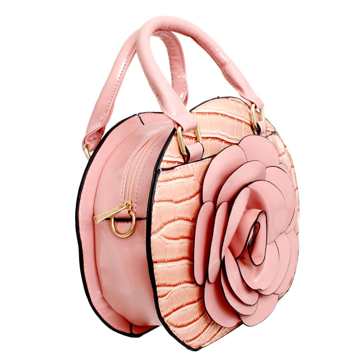 Handbag Round Pink Flower Croc Bag for Women - MillenniaWorld.com