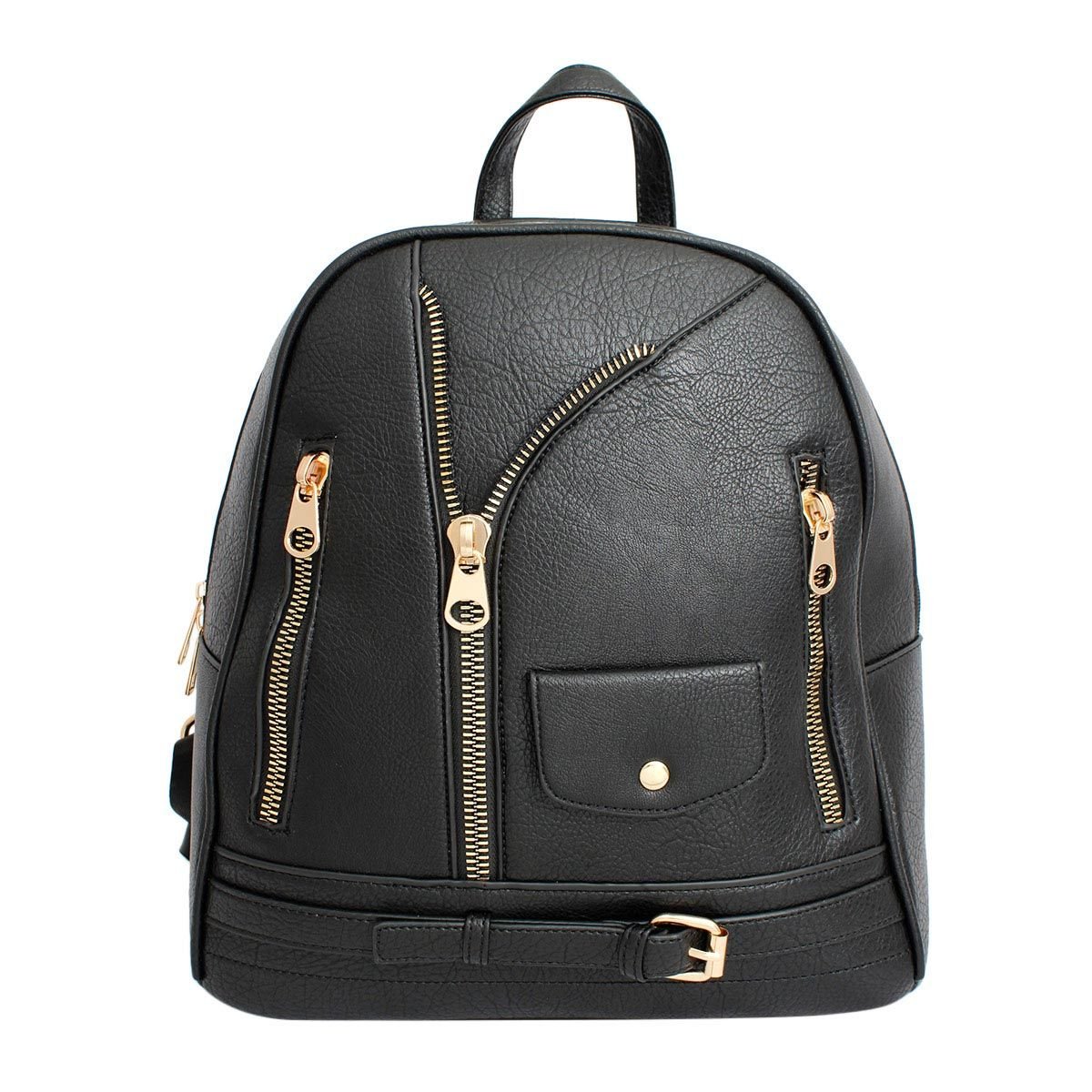 Moto Backpack Black Zipper Medium Bag for Women - MillenniaWorld.com