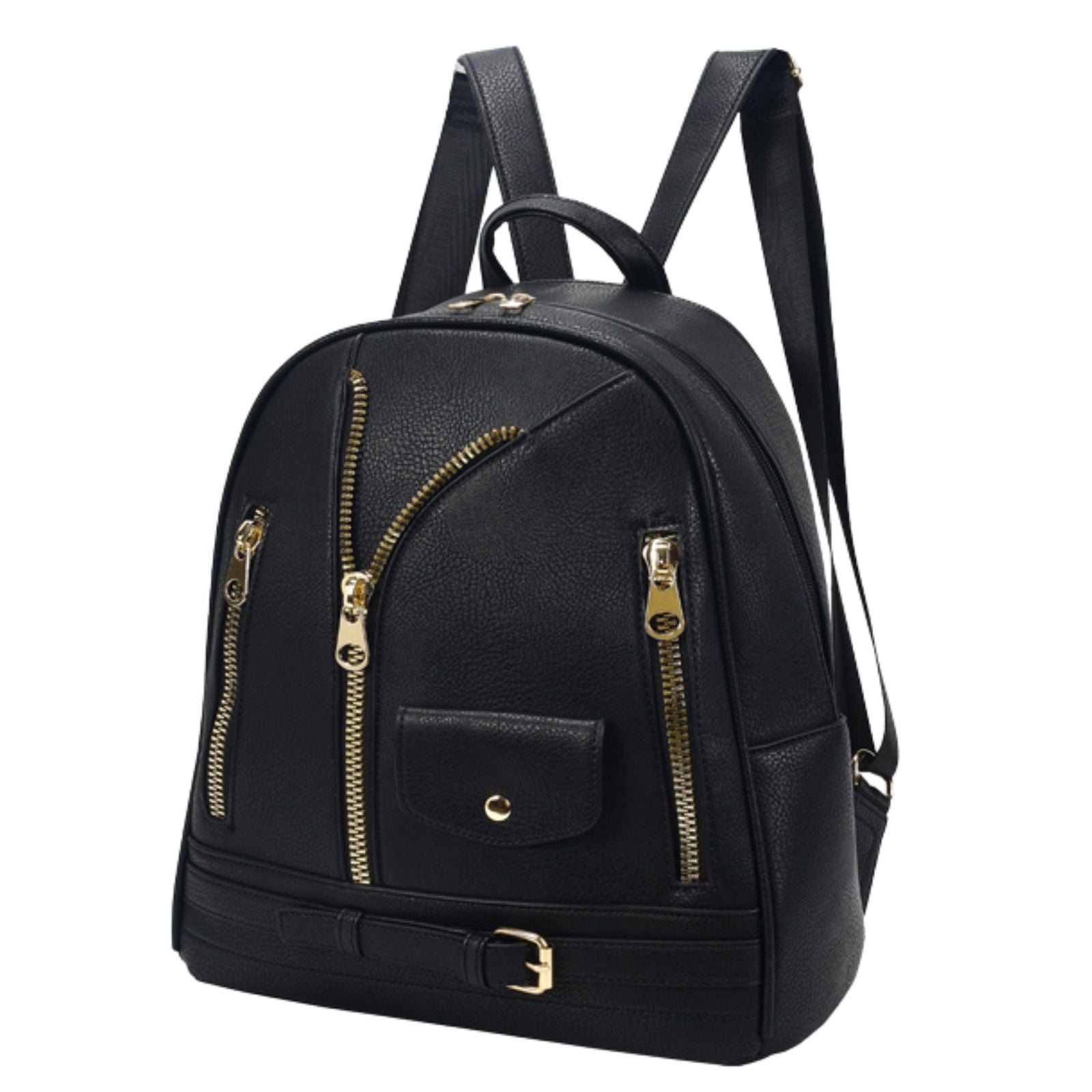 Moto Backpack Black Zipper Medium Bag for Women - MillenniaWorld.com